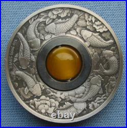 2018-P Tuvalu $1 Good Luck 8 Koi Fish & Topaz Rotating Charm 1oz Silver Coin 2018-P Tuvalu $1 Good Luck 8 Koi Fish & Topaz Rotating Charm 1oz Silver Coin