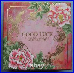 2018-P Tuvalu $1 Good Luck 8 Koi Fish & Topaz Rotating Charm 1oz Silver Coin 2018-P Tuvalu $1 Good Luck 8 Koi Fish & Topaz Rotating Charm 1oz Silver Coin