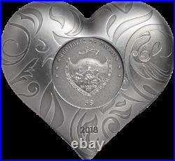 2018 Palau Silver Charms Precious Heart 1 oz. 999 Silver Coin Antiqued CIT