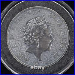 2018 Queen's Beasts Black Bull of Clarence 2oz 999.9 Silver Round Antiqued