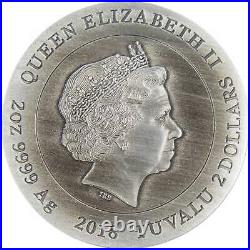 2018 Tuvalu $2 Warfare Vikings 2 oz. 9999 Silver Antiqued High Relief Coin