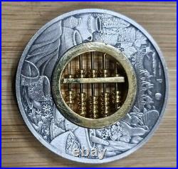 2019 2 oz Tuvalu Abacus Silver Antiqued. 9999 Coin with Box and COA