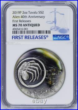 2019 Alien 40th Anniversary 2019 2oz Silver Antiqued Colored Coin NGC MS70 FR