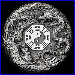 2019 Dragon & Phoenix 2oz Antiqued Silver Coin