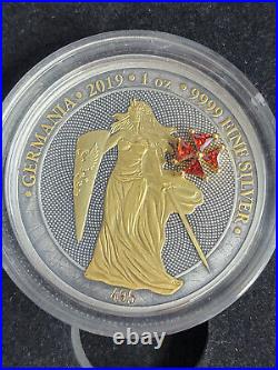 2019 Germania Red Crystal Cross 1 oz 9999 Silver Antique Finish Coin #495/500