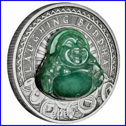 2019 Laughing Buddha Antiqued Coin 1oz Silver Proof with Jade