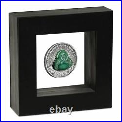 2019 Laughing Buddha Antiqued Coin 1oz Silver Proof with Jade