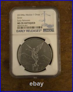 2019- Mexico Libertad Antiqued Silver 1 oz, ER, NGC MS70, Key Date RARE 2019- Mexico Libertad Antiqued Silver 1 oz, ER, NGC MS70, Key Date RARE