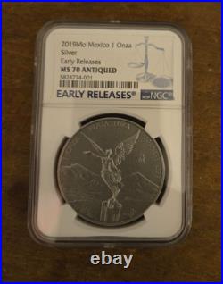 2019- Mexico Libertad Antiqued Silver 1 oz, ER, NGC MS70, Key Date RARE 2019- Mexico Libertad Antiqued Silver 1 oz, ER, NGC MS70, Key Date RARE