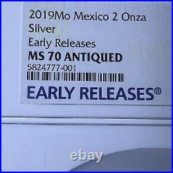 2019 Mo Mexico 2 Onza Silver Antiqued 001 Of 085 POP NGC MS70 Antiqued