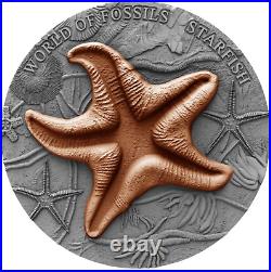 2019 NIUE 2 OZ. 999 SILVER ANTIQUE WORLD OF FOSSILS (STARFISH) coin COA & OGP