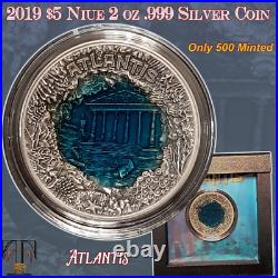 2019 Niue Atlantis Sunken City 2 oz. 999 Antique Silver Dome Coin $5 Nuie OGP