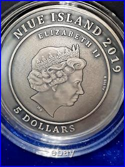 2019 Niue Atlantis Sunken City 2 oz. 999 Antique Silver Dome Coin $5 Nuie OGP