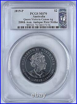 2019-P $2 Australia Queen Victoria Cameo Antique Finish 2 Oz Ag Coin PCGS MS 70
