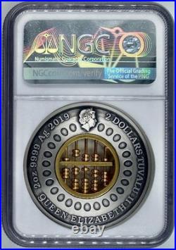 2019 P Tuvalu $2 Abacus 2 Oz Silver Coin NGC MS 70 Antiqued Early Releases