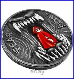 2019 Palau Fear Tales LITTLE RED RIDING HOOD Coin 2 oz. 999 SIlver Antiqued
