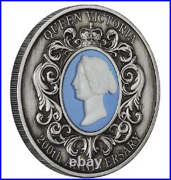 2019 Queen Victoria 200th Anniversary 2oz Silver Antiqued Cameo Coin NGC MS70 FR