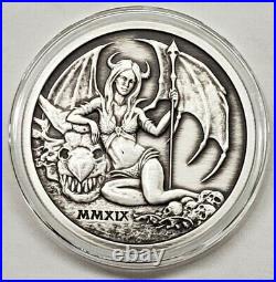 2019 Temptation of the Succubus 2oz Antique Silver Round Coin