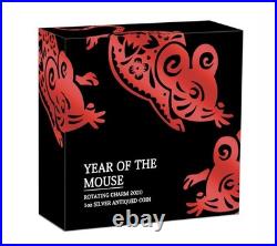 2020 $1 Year of the Mouse Rotating Charm 1oz Silver Antiqued Coin