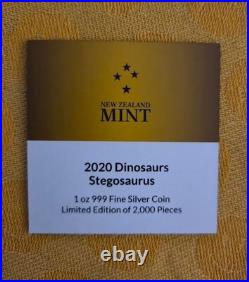 2020 1 oz Antiqued Silver Stegosaurus from the New Zealand Mint