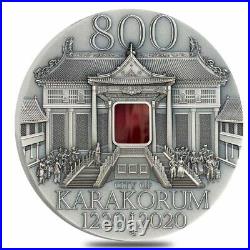 2020 2 oz Silver Karakorum 800th Anniv. Mongolia Antiqued Coin. 999 Fine withBox