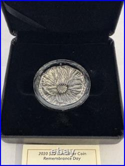 2020 28.50g PURE SILVER (ANTIQUE) $20 COIN. REMEMBRANCE DAY