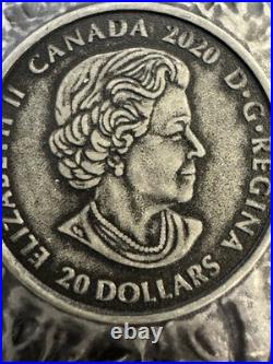 2020 28.50g PURE SILVER (ANTIQUE) $20 COIN. REMEMBRANCE DAY