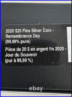 2020 28.50g PURE SILVER (ANTIQUE) $20 COIN. REMEMBRANCE DAY