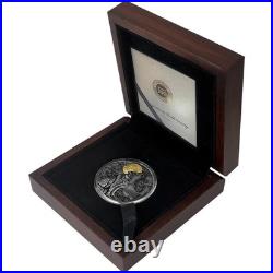 2020 $5 Niue GRAY WOLF 2 oz Gilded High Relief Antiqued Silver Coin-MINTAGE 500