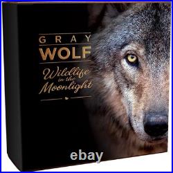 2020 $5 Niue GRAY WOLF 2 oz Gilded High Relief Antiqued Silver Coin-MINTAGE 500