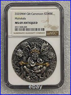 2020 Cameroon Mahakala 2 oz Silver Antique Coin MS 69 Low Mintage of 500