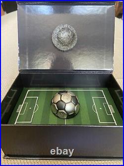 2020 Chad 30 gram Silver Soccer Ball Spherical Antiqued Coin. 999 (with box)