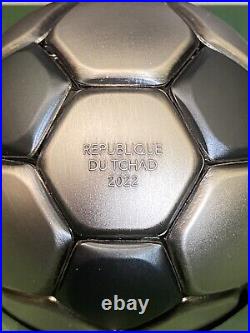 2020 Chad 30 gram Silver Soccer Ball Spherical Antiqued Coin. 999 (with box)