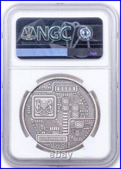 2020 Chad 5,000 Francs 1-oz Silver Bitcoin Crypto Currency Coin Antiqued NGC