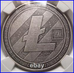 2020 Chad 5000 Francs Litecoin 1 oz. 999 Silver NGC MS70 Antiqued Crypto Currenc