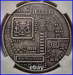 2020 Chad 5000 Francs Litecoin 1 oz. 999 Silver NGC MS70 Antiqued Crypto Currenc