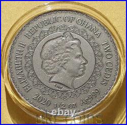 2020 Ghana Turtle Tortoise Silver Coin Mandala Series Antique Finish High Relief