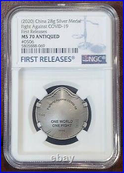 2020 NGC MS 70 CHINA 28g Silver FIGHT AGAINST 1st Release / Antiqued
