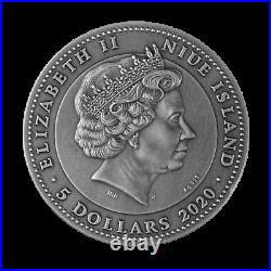 2020 Niue $5 Amber Scarabaeus Antiqued 2 oz Silver Coin withGemstone Mintage 500