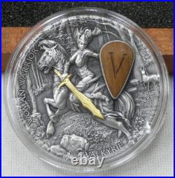 2020 Niue $5 Woman Warriors Valkyrie 2oz 999 Silver Antiqued with Box & COA