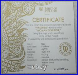 2020 Niue $5 Woman Warriors Valkyrie 2oz 999 Silver Antiqued with Box & COA