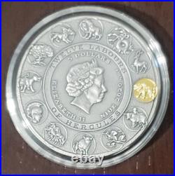 2020 Niue Twelve Labours Of Hercules ERYMANTHIAN BOAR Antiqued 2 Oz Silver Coin