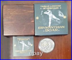 2020 Niue Twelve Labours Of Hercules ERYMANTHIAN BOAR Antiqued 2 Oz Silver Coin