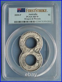 2020-P Australia $2 Dragon & Phoenix Figure 8 Coin 2oz Silver Antiqued PCGS MS70 2020-P Australia $2 Dragon & Phoenix Figure 8 Coin 2oz Silver Antiqued PCGS MS70