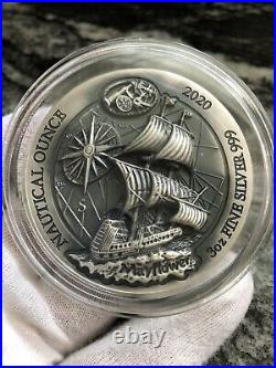 2020 Rwanda Mayflower Antiqued High Relief 3 oz Silver Coin withCOA 500 Minted