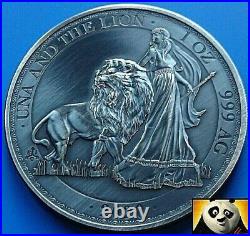 2020 ST HELENA Una And The Lion East India Company Silver Antique 1oz Coin