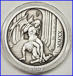 2020 Temptation of the Succubus 2oz Antique Silver Round Coin