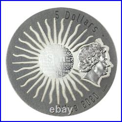 2020 Tonatiuh Sun Gods 2 oz Antique finish Silver Coin 5$ Niue