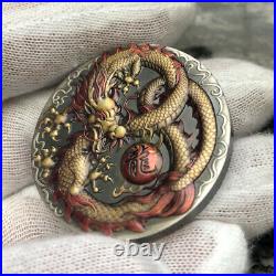 2020 Tuvalu Dragon 2 Oz Silver High Relief Antiqued Colored Coin
