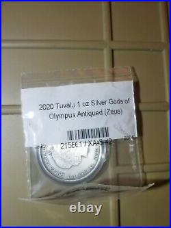 2020 Tuvalu Gods Of Olympus Zeus 1 Oz Silver Antiqued Coin